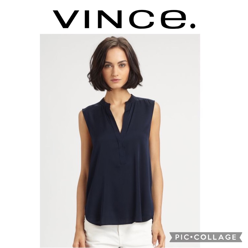 VINCE 100% Silk Dolman Sleeve Navy Blue size M